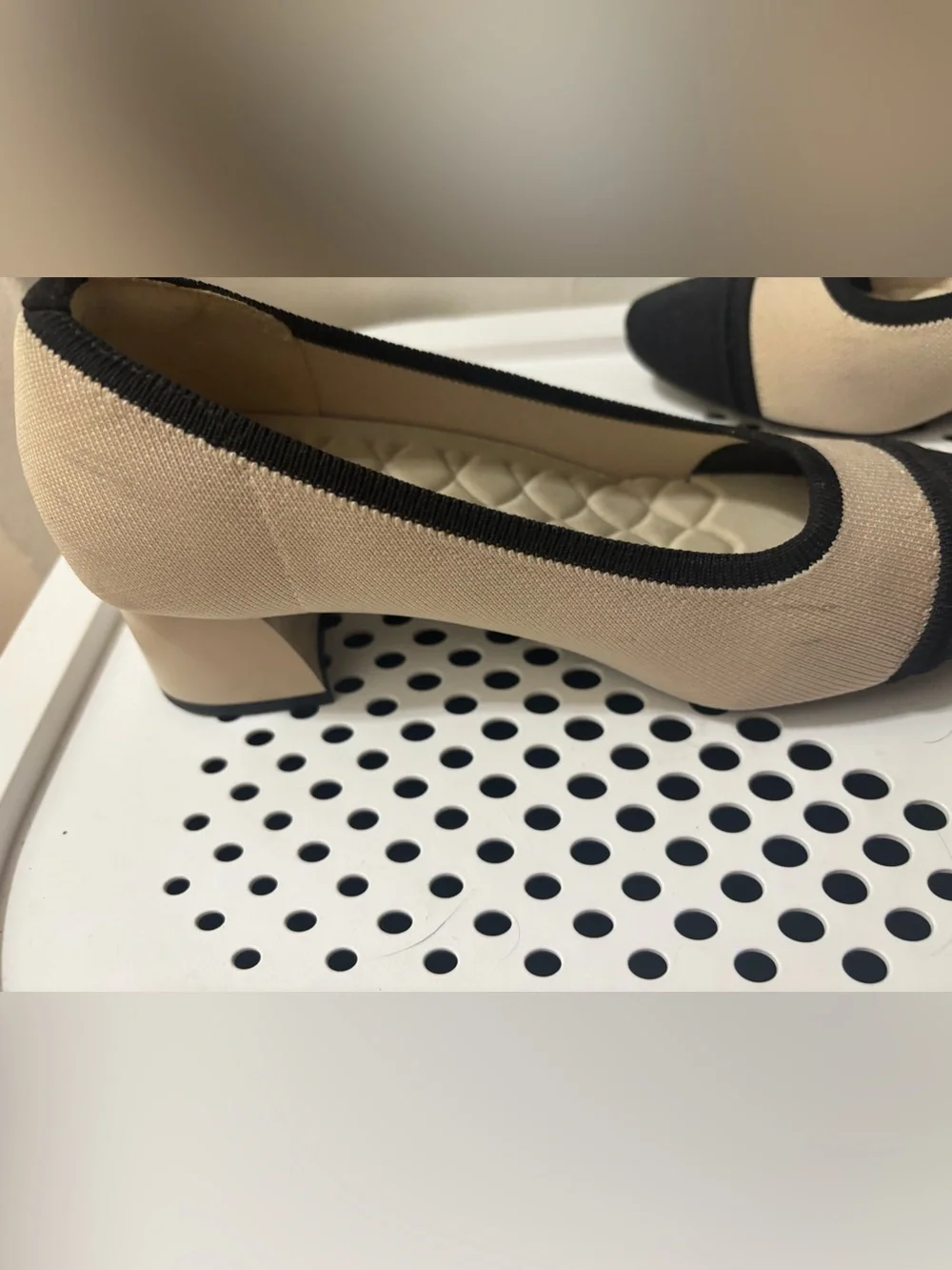 Vivaia- Beige & Black Round Toe Chunky Heels (Julie Pro)